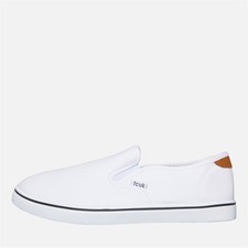 French Connection Mens FCUK Deck Slip On Canvas Pumps White/​Tan At Heel