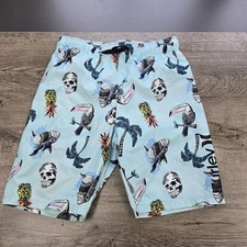 Hurley Boys Lined Swim Trunks Multicolor Boys Size 7-8 Tropical Skull Shark