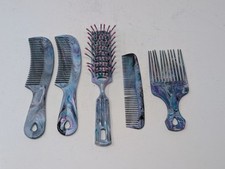 Vintage Goody Unbreakable Plastic Set Of 5 Comb Purple Swirl 1970s