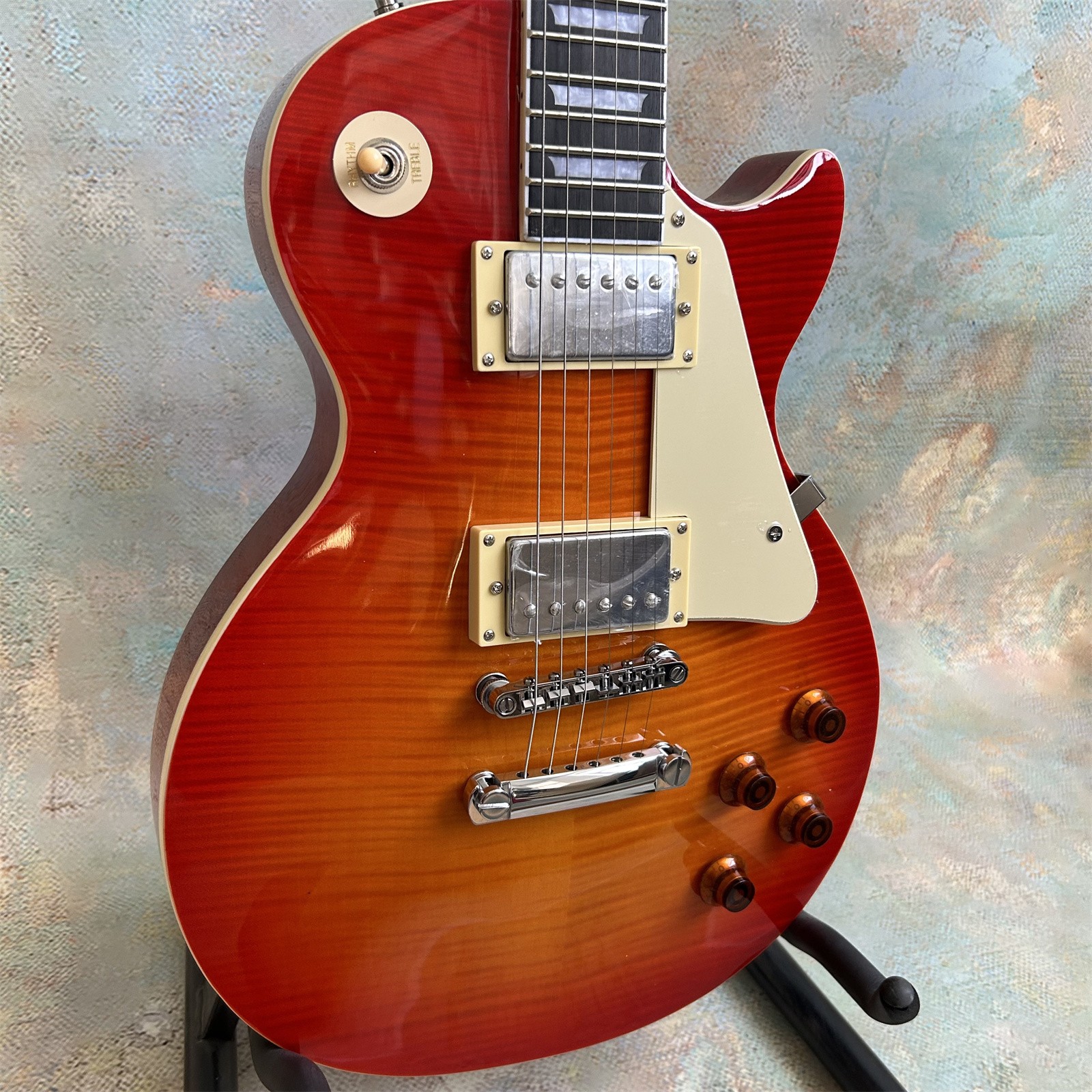 Custom LP Orange Flame Maple Top Electric Guitar HH Pickups US Warehouse