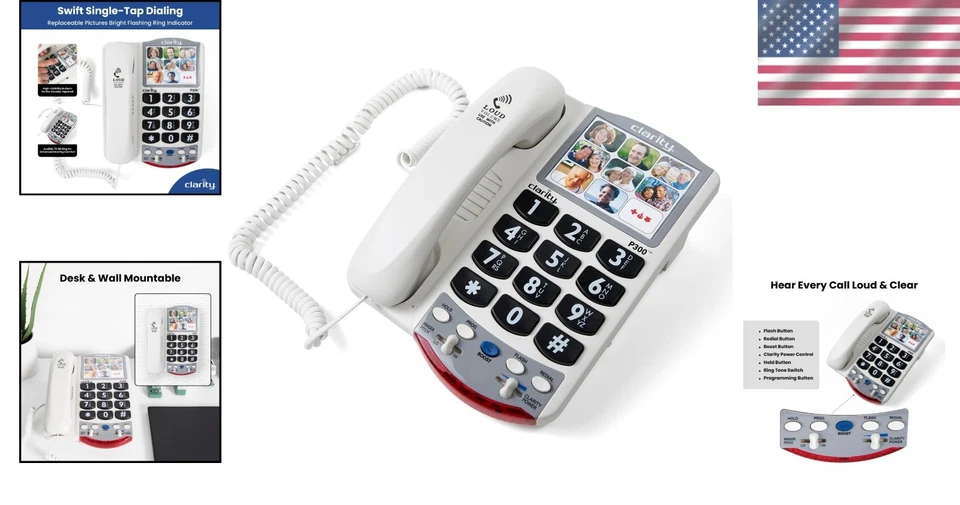 Teléfono con cable amplificado P300 para personas mayores - con discapacidad auditiva con botones grandes Foto 2 de 4