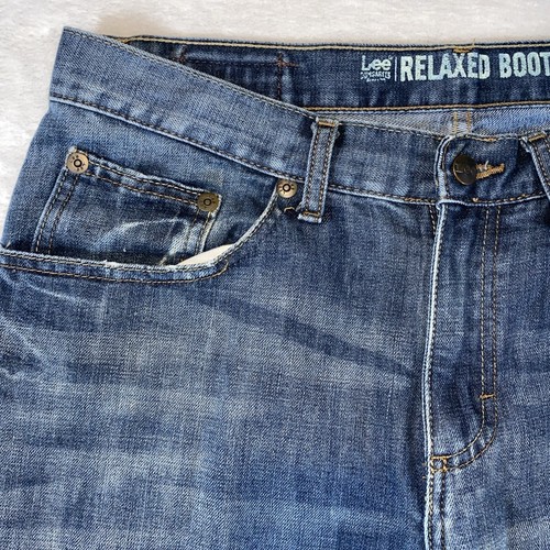 Lee Dungarees Boot Cut Jeans Mens 35x32* Denim Blue Whiskering Indigo - Picture 5 of 23