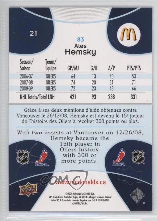 2009-10 Upper Deck McDonald's Ales Hemsky #21 - Image 2 of 2