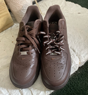Nike Air Force 1 Low Men's Brown Leather Lace-Up Sneakers w/ Supreme Laces