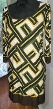 ANN TAYLOR LOFT DRESS BROWN GREEN BEIGE Geometric SIZE 2 Feminine