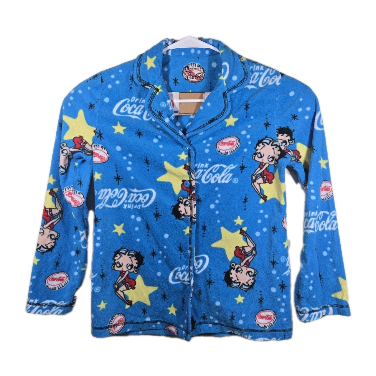 Betty Boop Coca-Cola Pajama Top, Button-Up Long Sleeve Womens Small Sleepwear