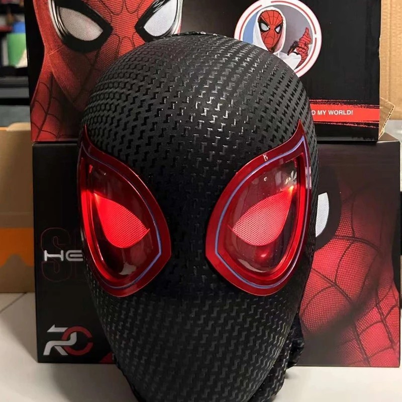 Máscara Miles Spiderman Tocado 1:1 Cosplay Ojos en Movimiento Máscara Electrónica Control Remoto