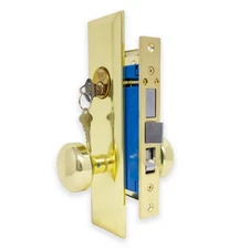 Premier Lock Brass Mortise Entry Left Hand Lock Set with 2.5" Backset and 2 Keys