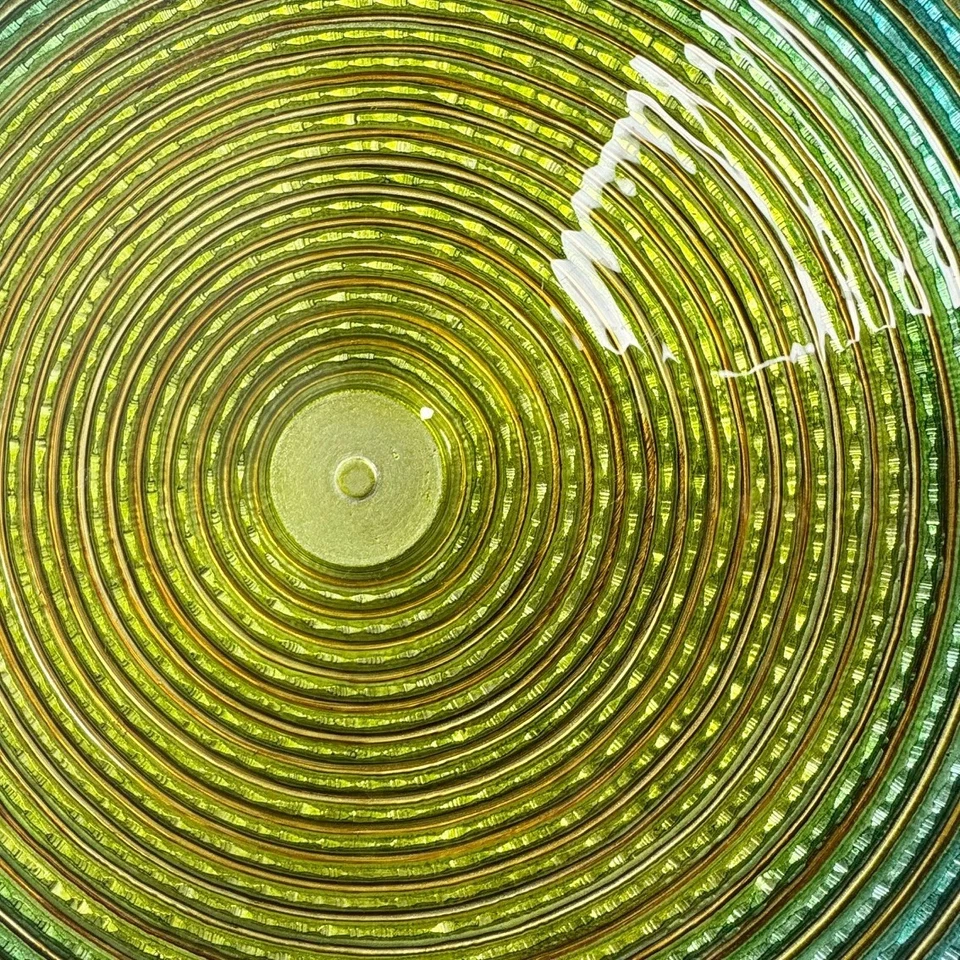 Pedestal de vidrio remolinado verde/amarillo soporte para pasteles con base plateada ~ 13" Foto 3 de 4