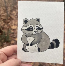 Original Art ACEO ATC Miniature Painting Watercolor Raccoon Woodland Racoon