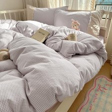 Gingham Duvet Cover Twin Size Twin 68" x 86"  Washed Micro - Lavender Mist