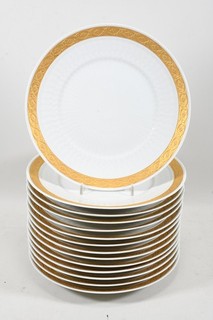 Q91J28 14x Royal Copenhagen Porcelain Dinner Plates Gold Fan