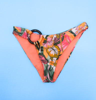 Beach Riot Small Bikini Bottom Orange Tropical Knit Swim USA Made Ring Front New