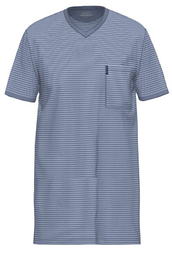 AMMANN Herren  Nachthemd Kurzarm  V-Ausschnitt light cotton blau Gr. 52 GOTS