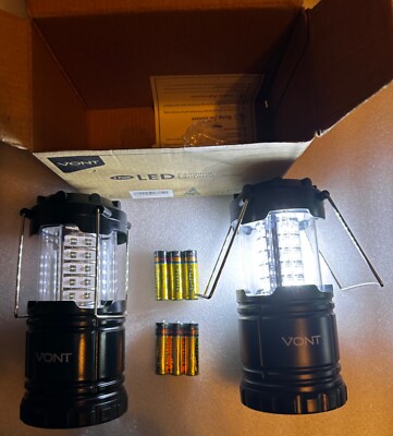 Vont LED Camping Lanterns Black Collapsible Batteries Included (2 Pack) 