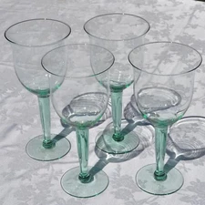 Light Green Water Goblets Set/4 Oversize Wine 9.5" Tall Thick Stem Attractive