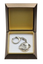 Bulldog, English Bulldog III - Silver Plated Keychain With Dog In Egg
