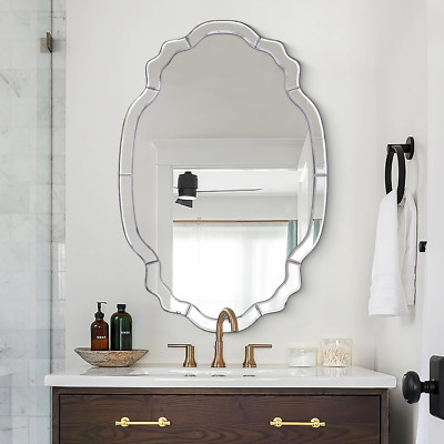 Elegant 40'' X 28'' Frameless Scalloped Mirror for Living Room or Entryway