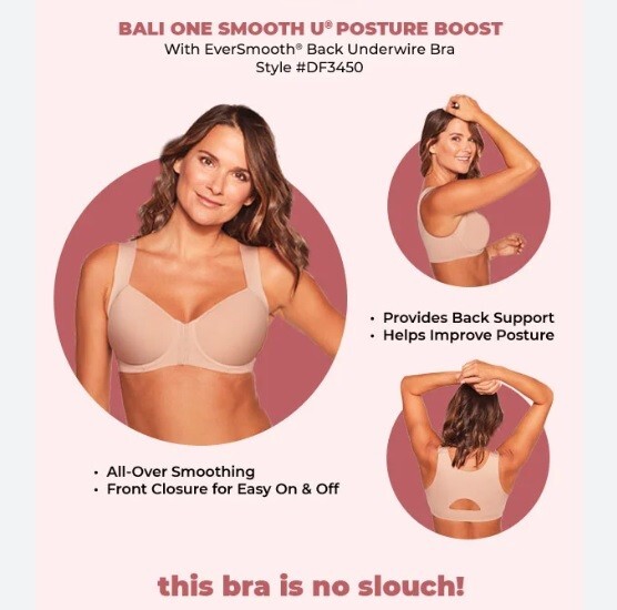 Bali One Smooth Underwire Bra U Posture Boost 40D EverSmooth Back