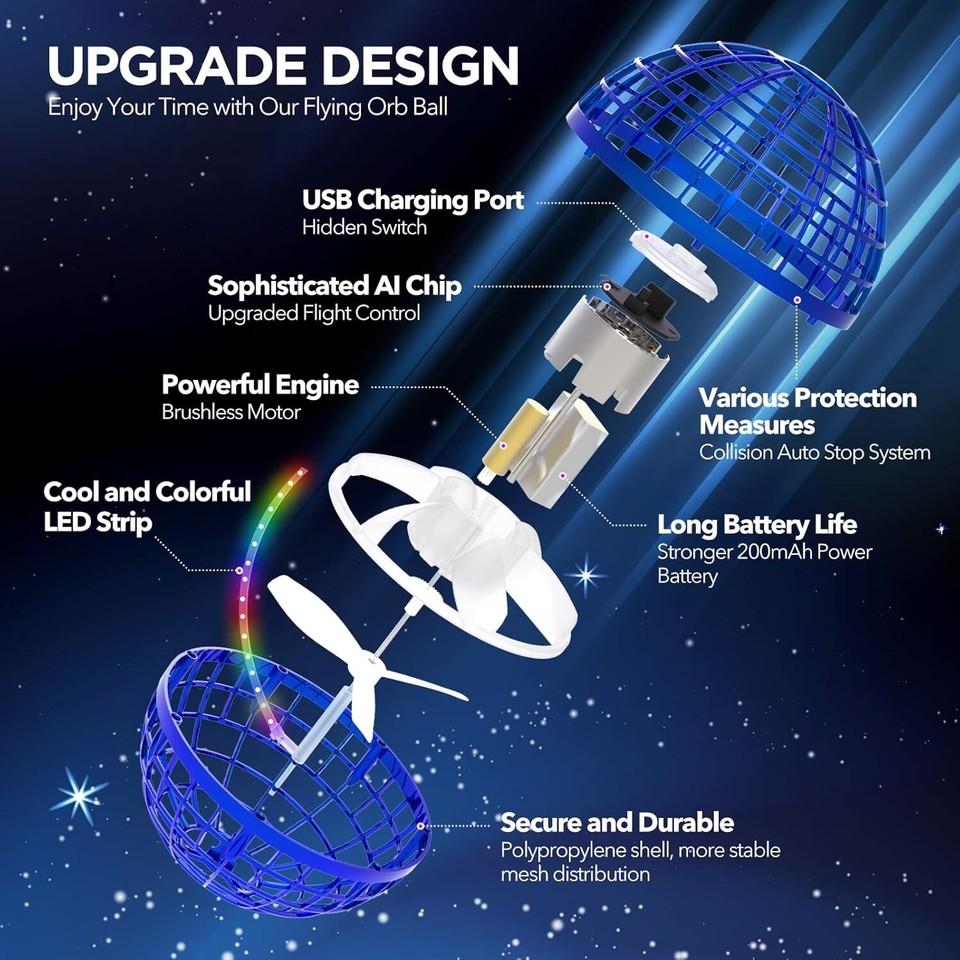 2025 AI Flying Orb Ball Toy, Cosmic Globe Boomerang Hover Ball Galactic Fidget Spinner, Cool Stuff Toys For 6 7 8 9 10 11 12+ Year Old Boys Girls Teens Indoor Outdoor Toys(Blue