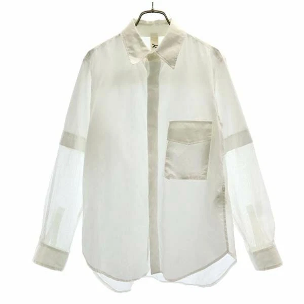 Grand Wai Organdy Combination Blouse Long Sleeve Shirt White Ground