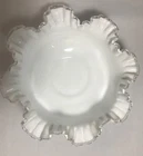 Vintage Fenton Milk Glass Bowl Spanish Lace Silver Crest Ruffled Art Glass 9.5"