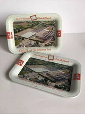 Vtg 1960's "Home of the Etch a Sketch" Ohio Art Toys Tin Tray Lot of 2.