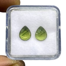 2 Pcs Natural Green Sapphire 8x6mm Pear Flat Cut Sparkling Loose Gemstone Lot
