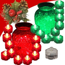 QTY 20 LED Submersible Underwater Christmas Tea lights Flameless 10 RED 10 GREEN