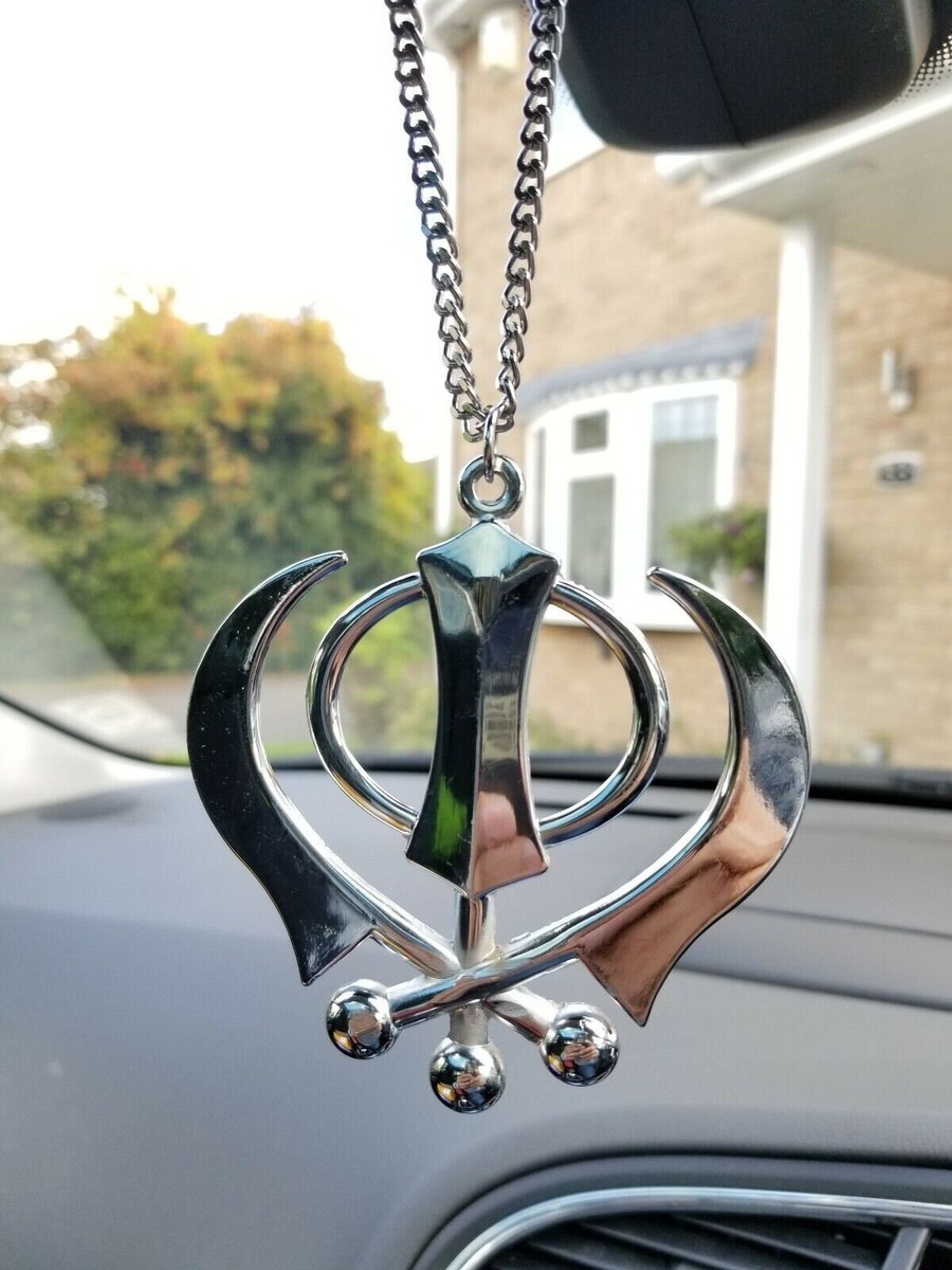 Singh kaur sikh punjabi stainless steel khanda pendant car rear mirror  hanging a