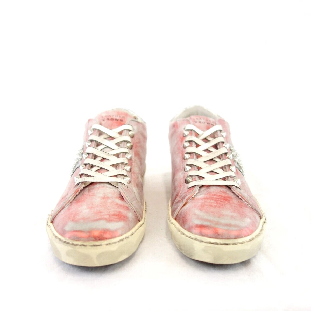 Sneaker 42 Leather Crown Silber Rot Echt Leder Damen Freizeit Schuhe Np 339 Neu