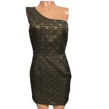 Y2K Black & Gold Shiny One Shoulder Party Mini Dress forever 21 V2K M Fairycore