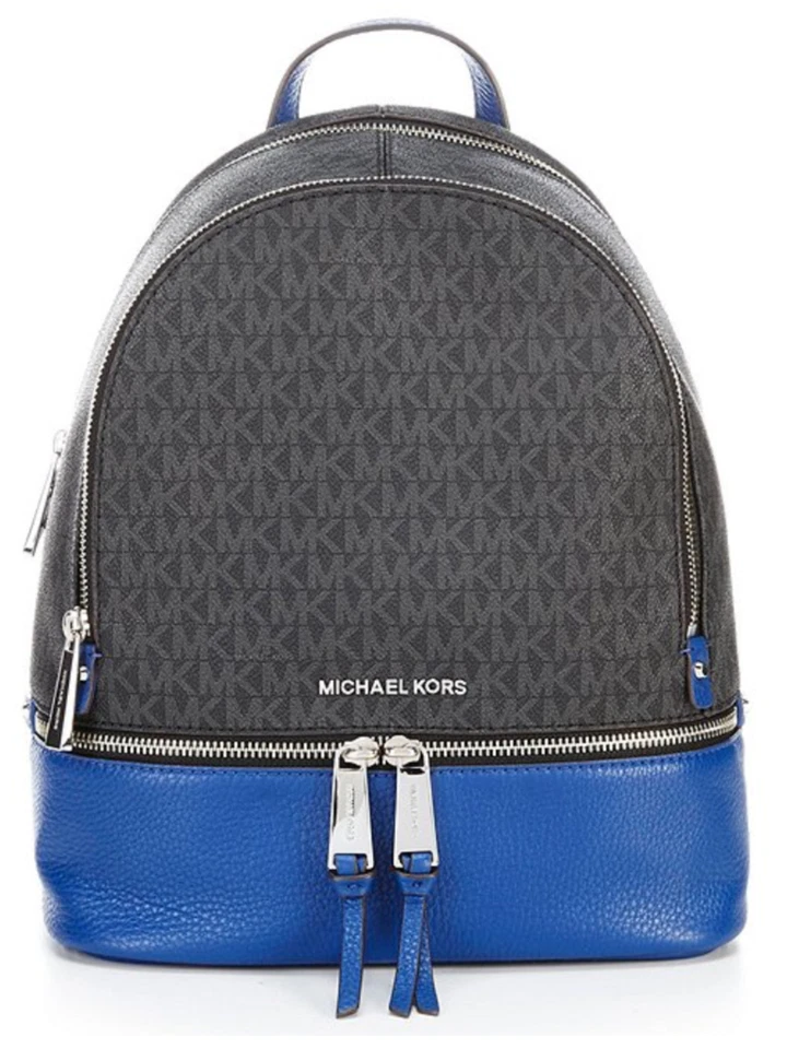 MICHAEL KORS Rhea MK Signature MD Backpack Bag Black Sapphire Blue 30H9SEZB6B
