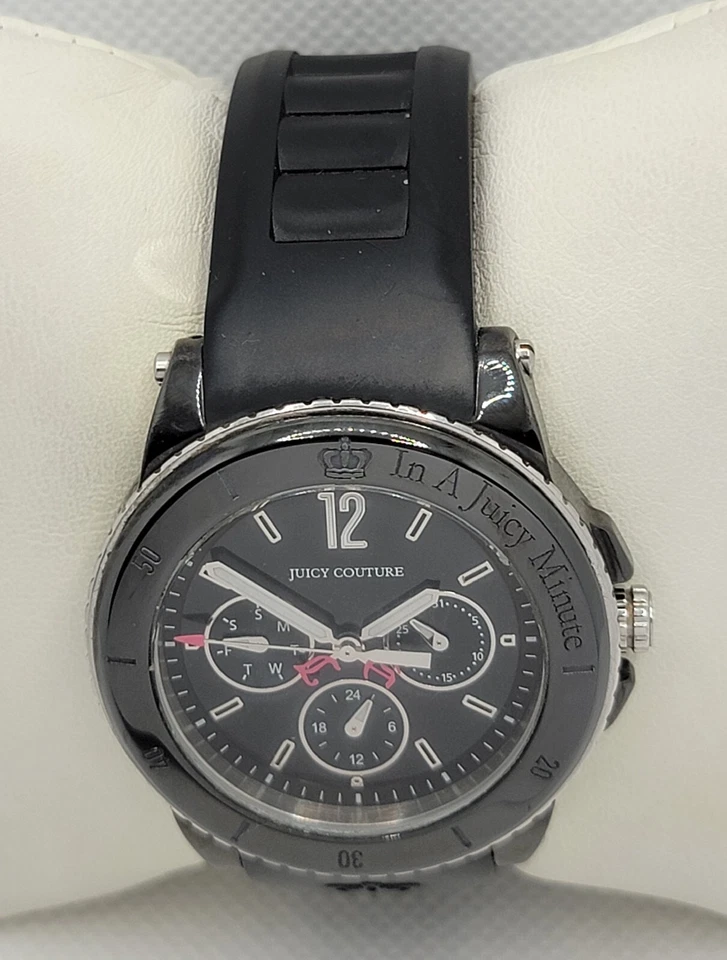 Reloj para damas Juicy Couture pedigrí redondo día fecha esfera negra banda de goma I4 Foto 4 de 4