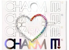 Charm It Rainbow Heart Plastic Rhinestone Hair Barrette NEW