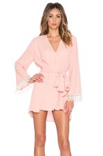 NWT SHOW ME YOUR MUMU "HONEY" PINK WHITE LACE LINGERIE KIMONO ROBE DRESS M MED
