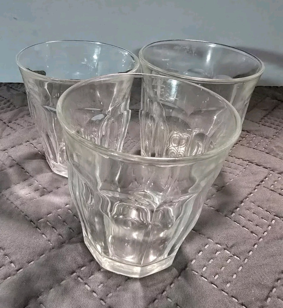 Duralex Picardie Glass Tumblers 3.5" Lot of 3 Made In France Gently Used Retro 