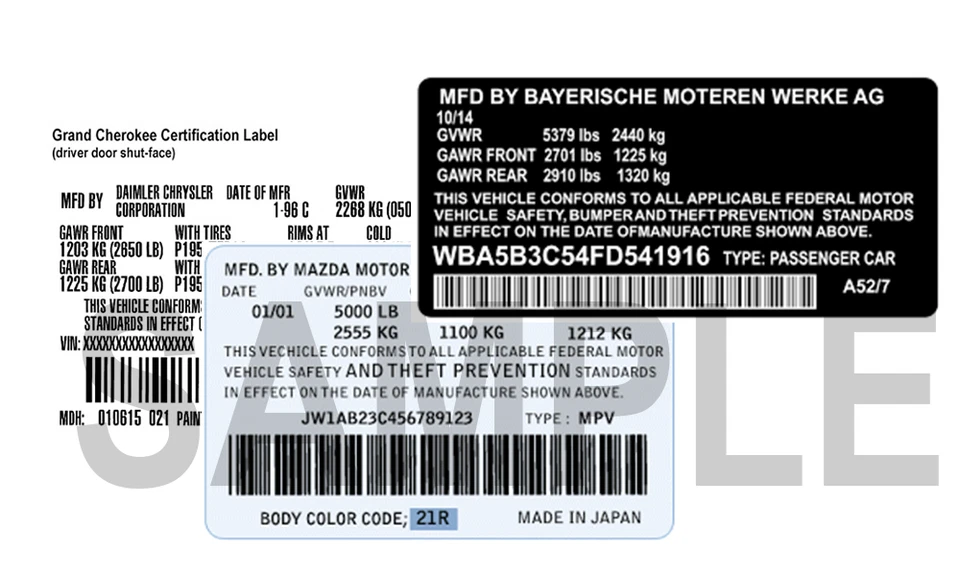 Vin Label Most make Models car Tire Pressure Decal replacement - Image 2 of 2