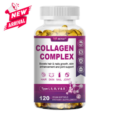 Collagen Complex 120 Capsules Hydrolyzed Anti-Aging (Types I,II,III,V,X) 