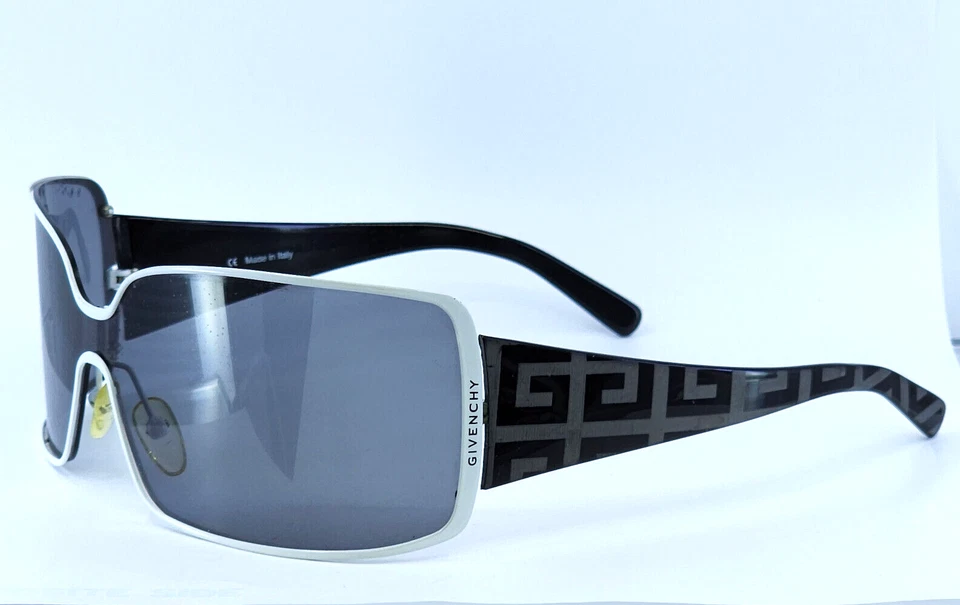 DE COLECCIÓN AÑOS 90 GIVENCHY SGV122 GRIS LENTE POLARIZADA MÁSCARA/ESCUDO GAFAS DE SOL con LOGO ACENTO