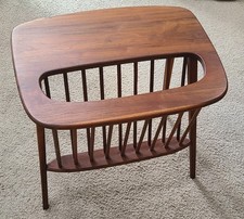 Arthur Umanoff Sculpted Walnut Side Table with Magazine Rack for Washington Wood