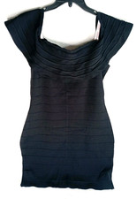 Pre-Owned Guess Off The Shoulder Bodycon Cocktail Party Dress Size XL Black