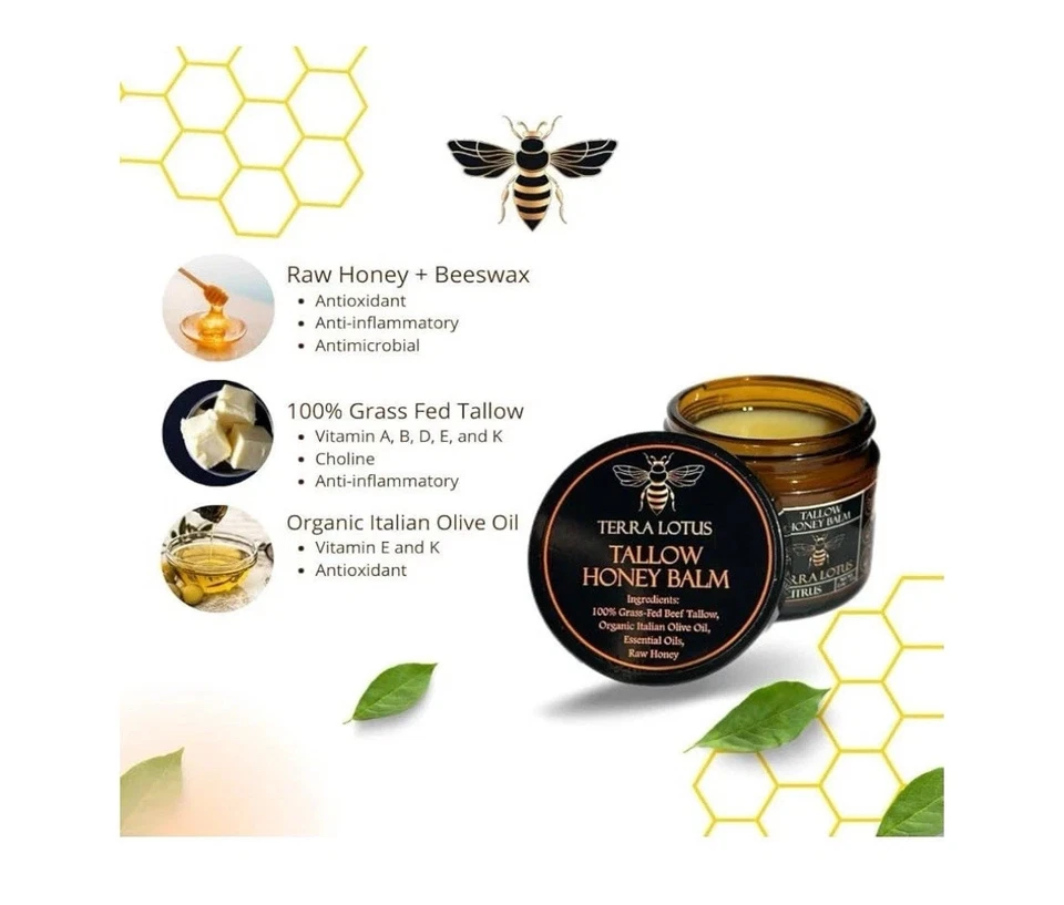 Organic Beef Tallow Balm with Raw Honey Moisturizing Cream for Natural Moisturiz - Image 2 of 4