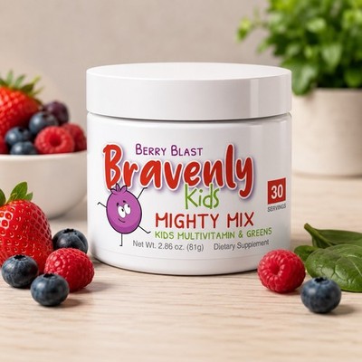 Bravenly Kids Mighty Mix Berry Blast Multivitamin & Greens Powder 30 Servings