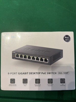 NIB D-Link DGS-1008P 8-Ports Gigabit Unmanaged Ethernet Desktop Switch w/ 4x PoE