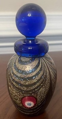 Beautiful Hand Blown Italian Perfume Bottle Blue Peacock Design 