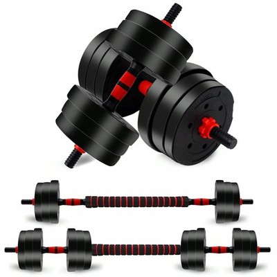 44 LBS TOTAL Adjustable Dumbbell Barbell Weight Set 2-in-1 Workout 