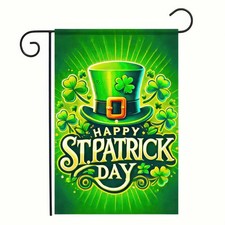Happy St Patricks Day Garden Flag 12x18 Inch Double Sided - Irish Leprechaun Hat