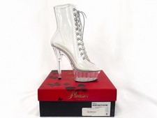 Pleaser Adore-Clear Platform Lace-Up Ankle Boots Size 8 Exotic Dance Pole Heels