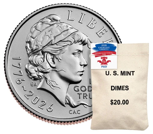 2026 Semiquincentennial P & D Emerging Liberty Dime 200 Count Bag, (Pre-Sale)